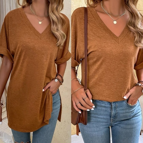 Tops - Boho casual V neck side slit oversized top